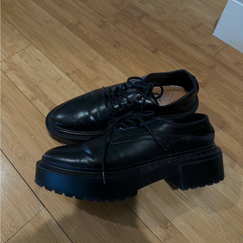 Zara womans chunky black loafers